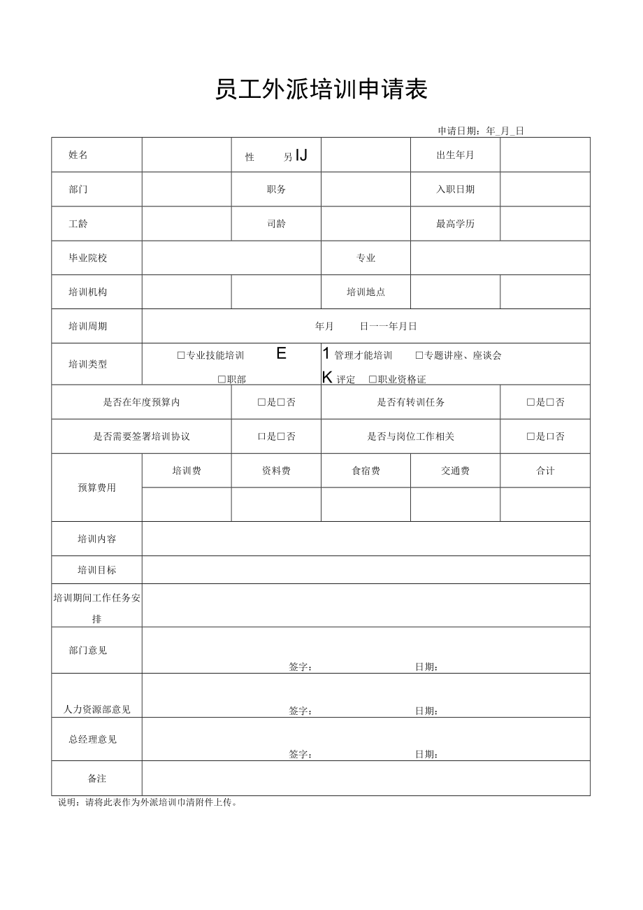 员工外派培训申请表.docx_第1页