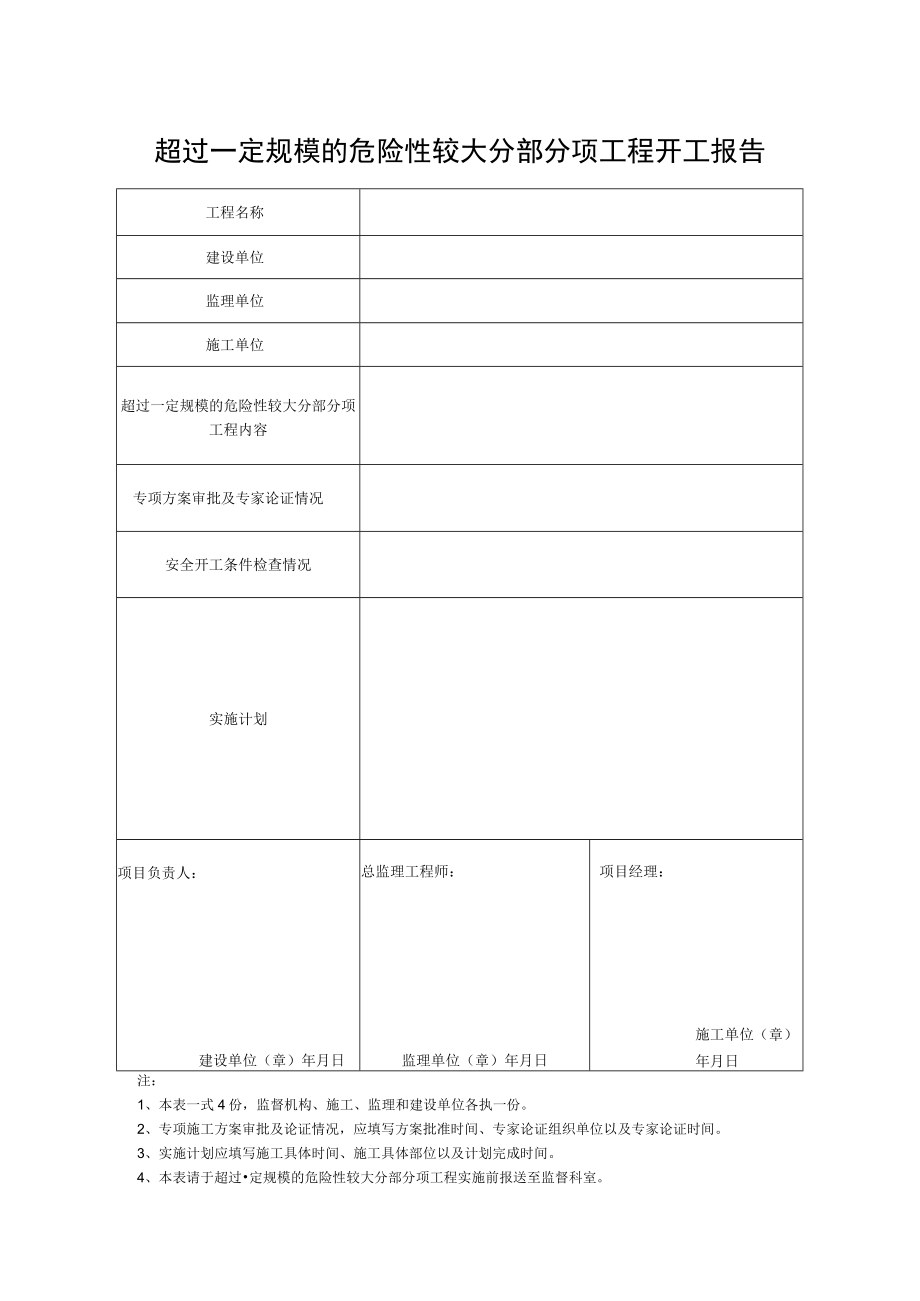 超过一定规模的危险性较大分部分项工程开工报告.docx_第1页