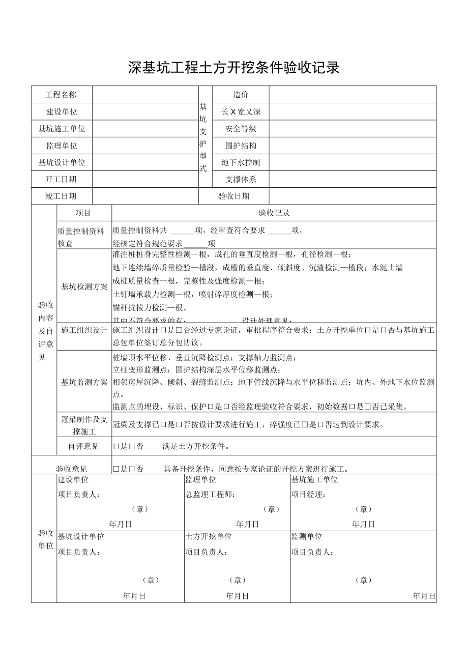 深基坑工程土方开挖条件验收记录.docx_第1页