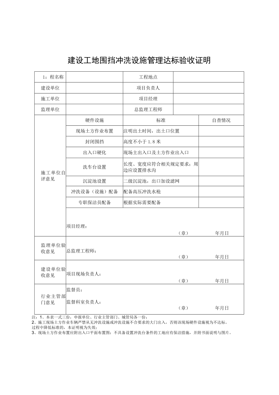 建设工地围挡冲洗设施管理达标验收证明.docx_第1页