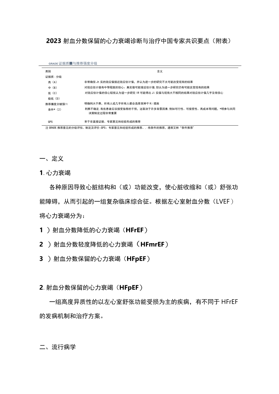 2023射血分数保留的心力衰竭诊断与治疗中国专家共识要点（附表）.docx_第1页