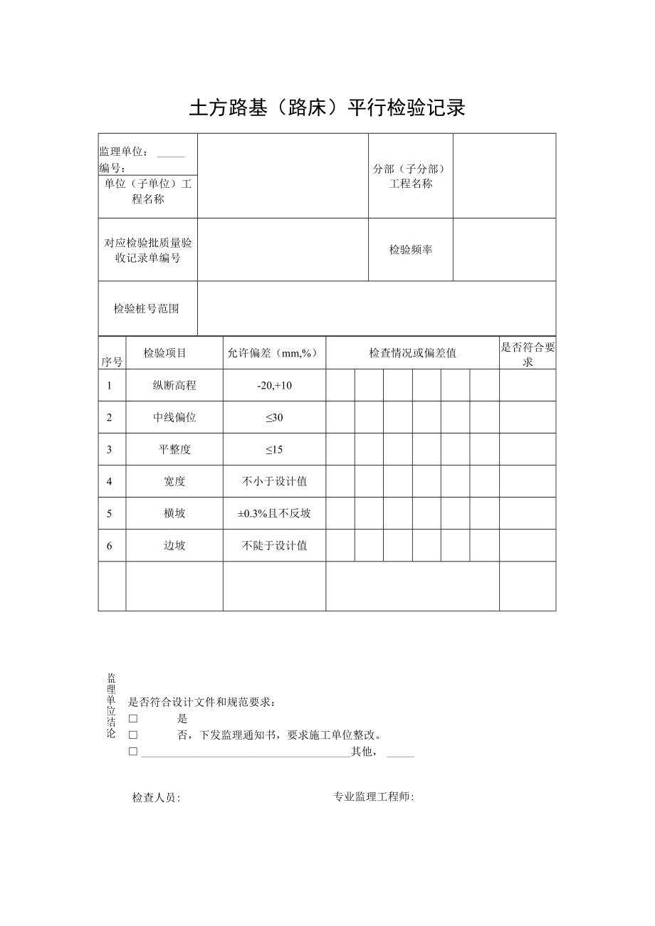 土方路基（路床）平行检验记录.docx_第1页