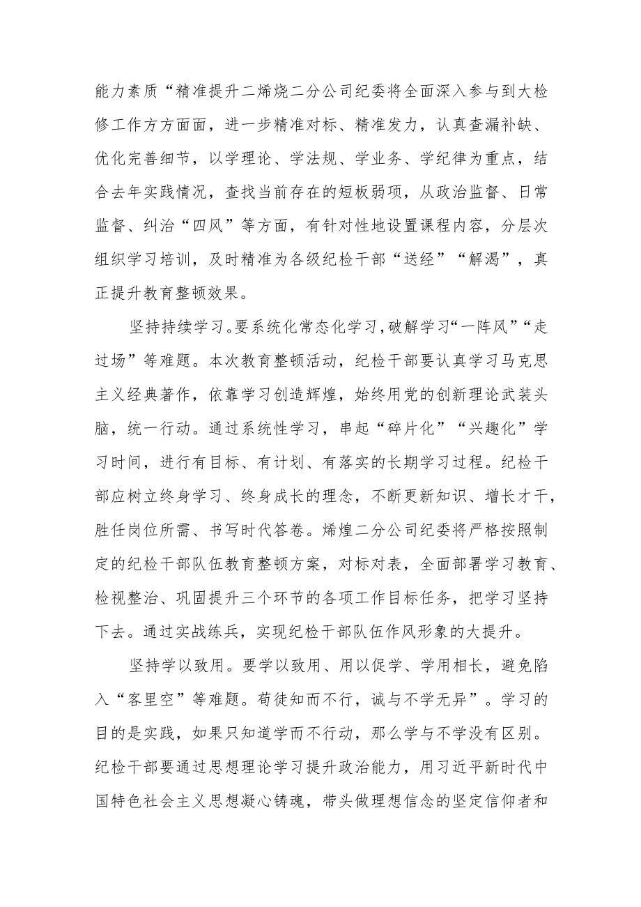 公司纪检干部队伍教育整顿心得体会范文3篇.docx_第2页