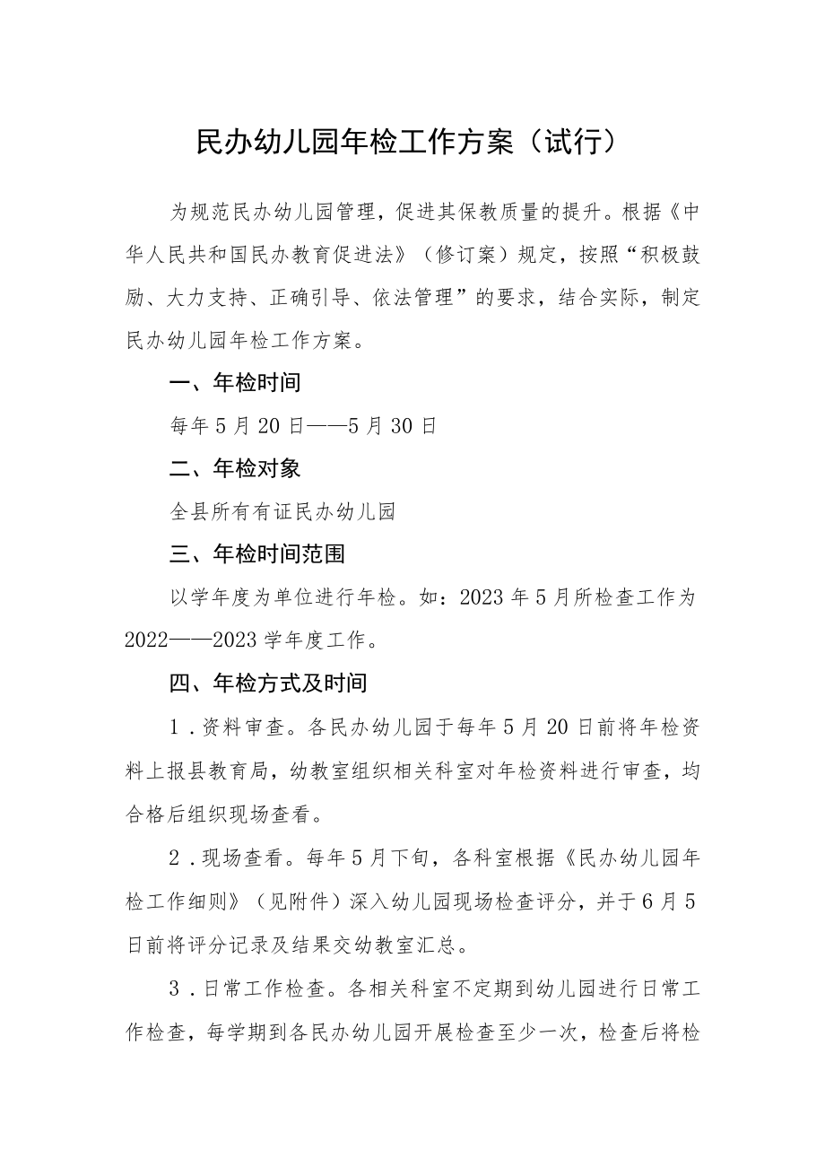 民办幼儿园年检工作方案（试行）.docx_第1页