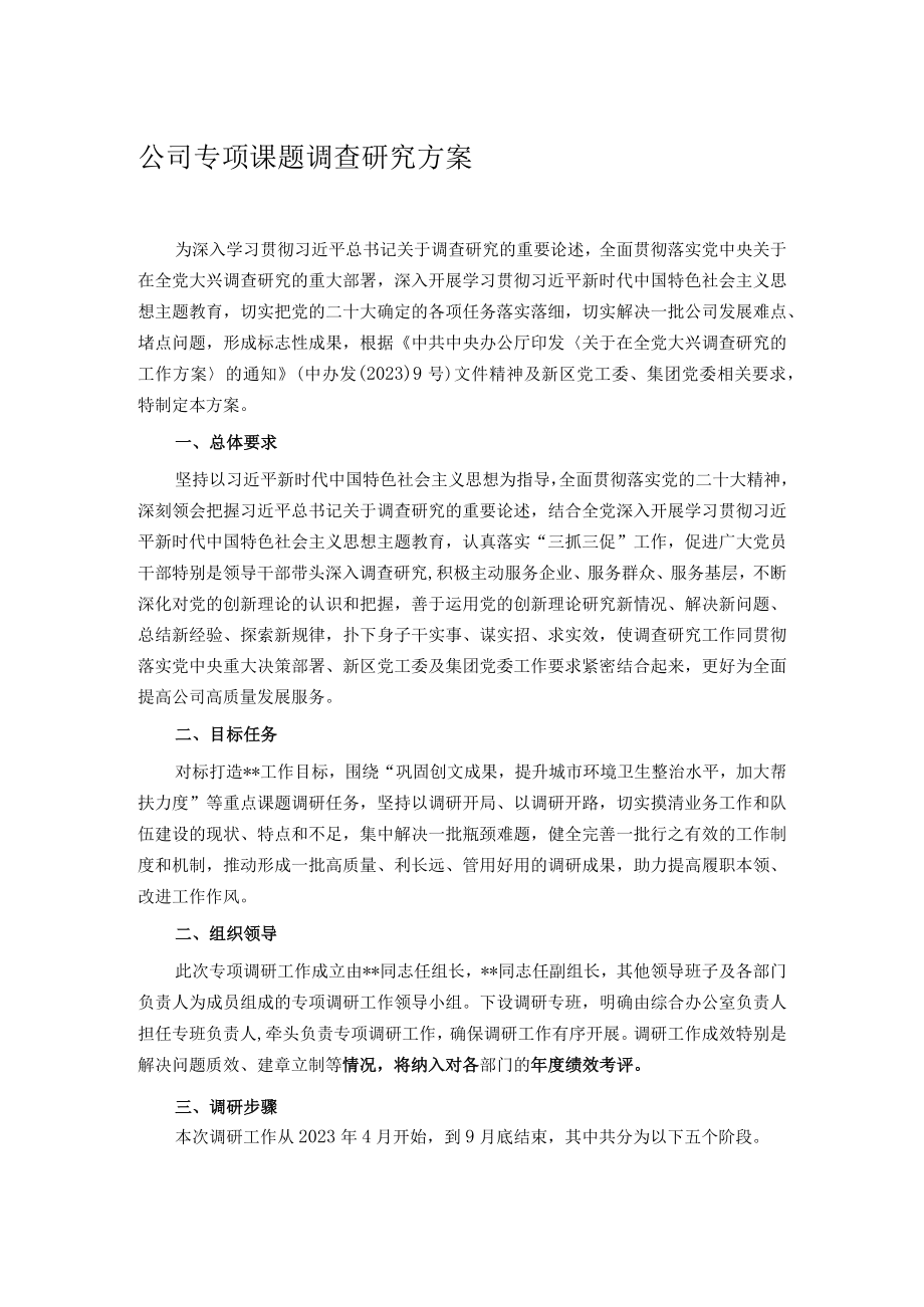 公司专项课题调查研究方案.docx_第1页