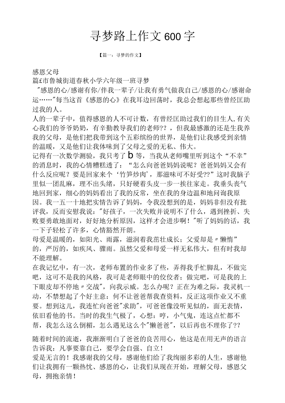 路作文之寻梦路上作文600字.docx_第1页