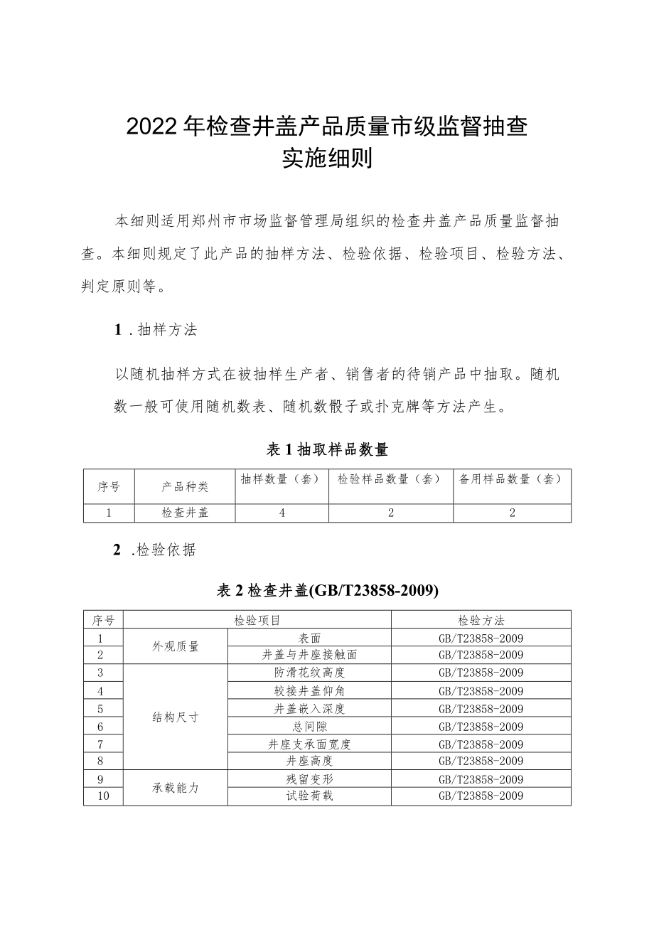 27.检查井盖产品质量郑州市监督抽查实施细则.docx_第1页