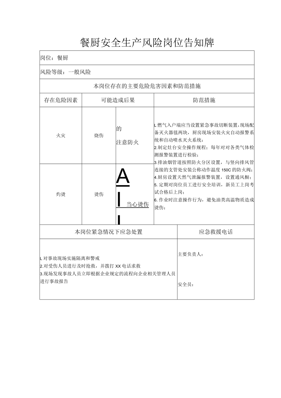 餐厨安全生产风险岗位告知牌.docx_第1页