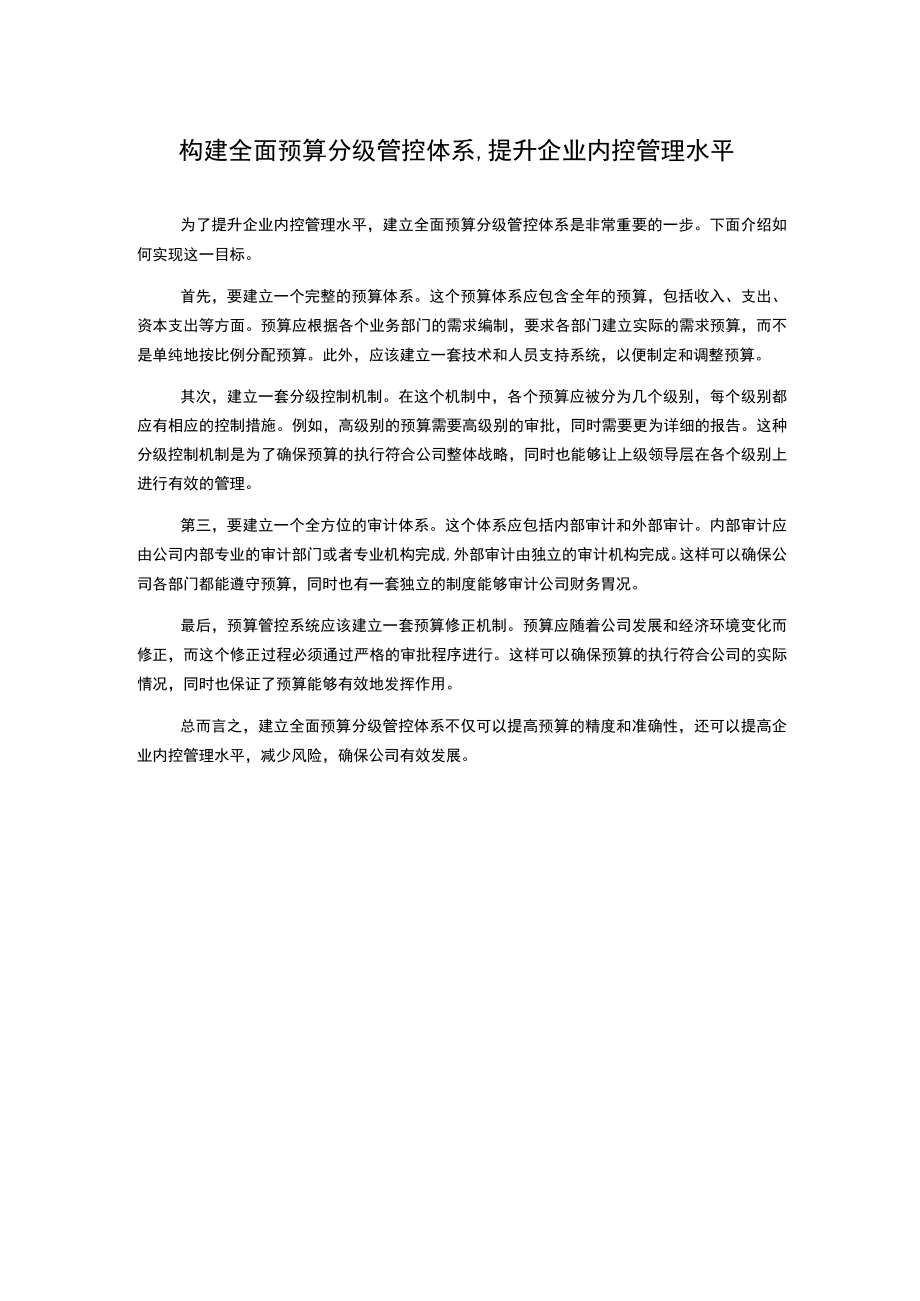 构建全面预算分级管控体系,提升企业内控管理水平.docx_第1页