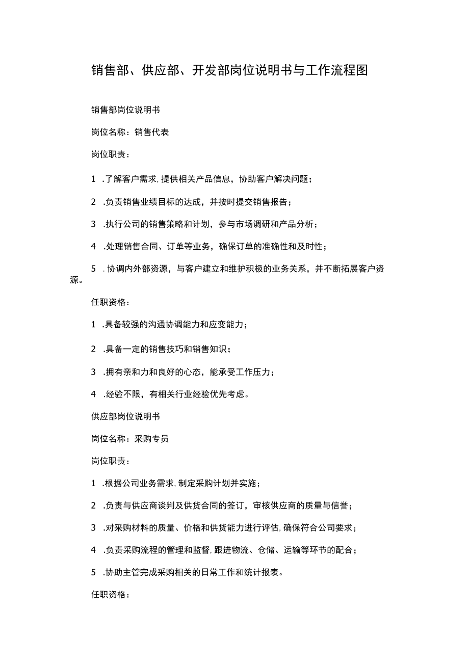 销售部、供应部、开发部岗位说明书与工作流程图.docx_第1页