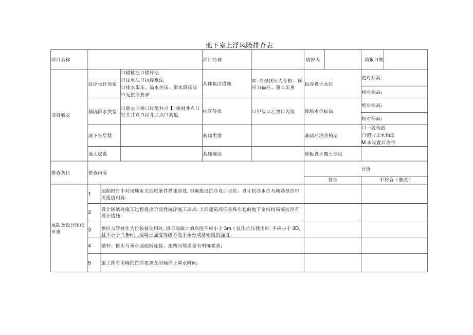 地下室上浮风险排查表.docx_第1页