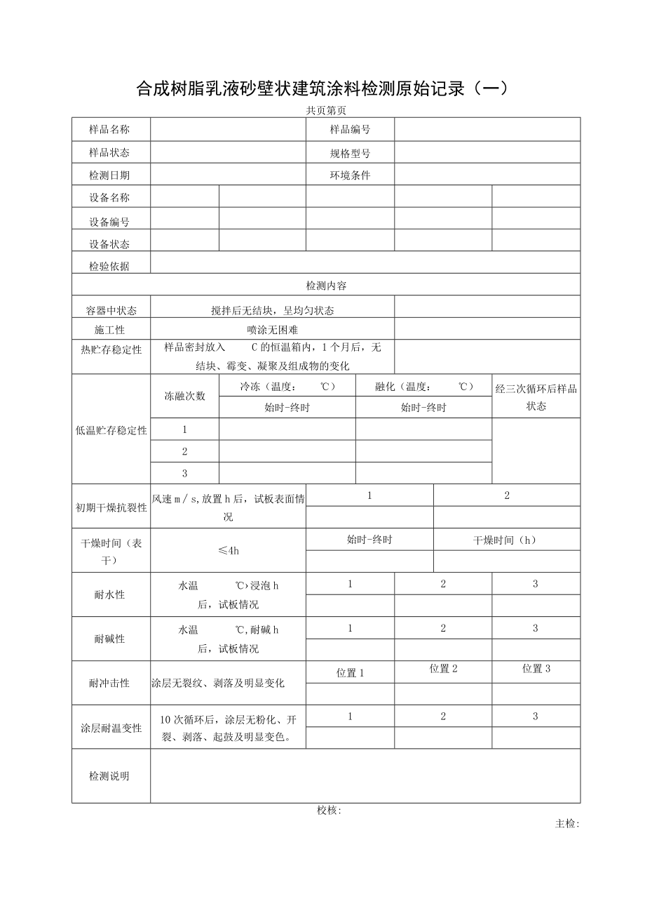 合成树脂乳液砂壁状建筑涂料检测原始记录.docx_第1页