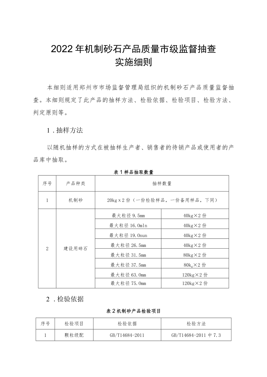 7.机制砂石产品质量郑州市监督抽查实施细则.docx_第1页