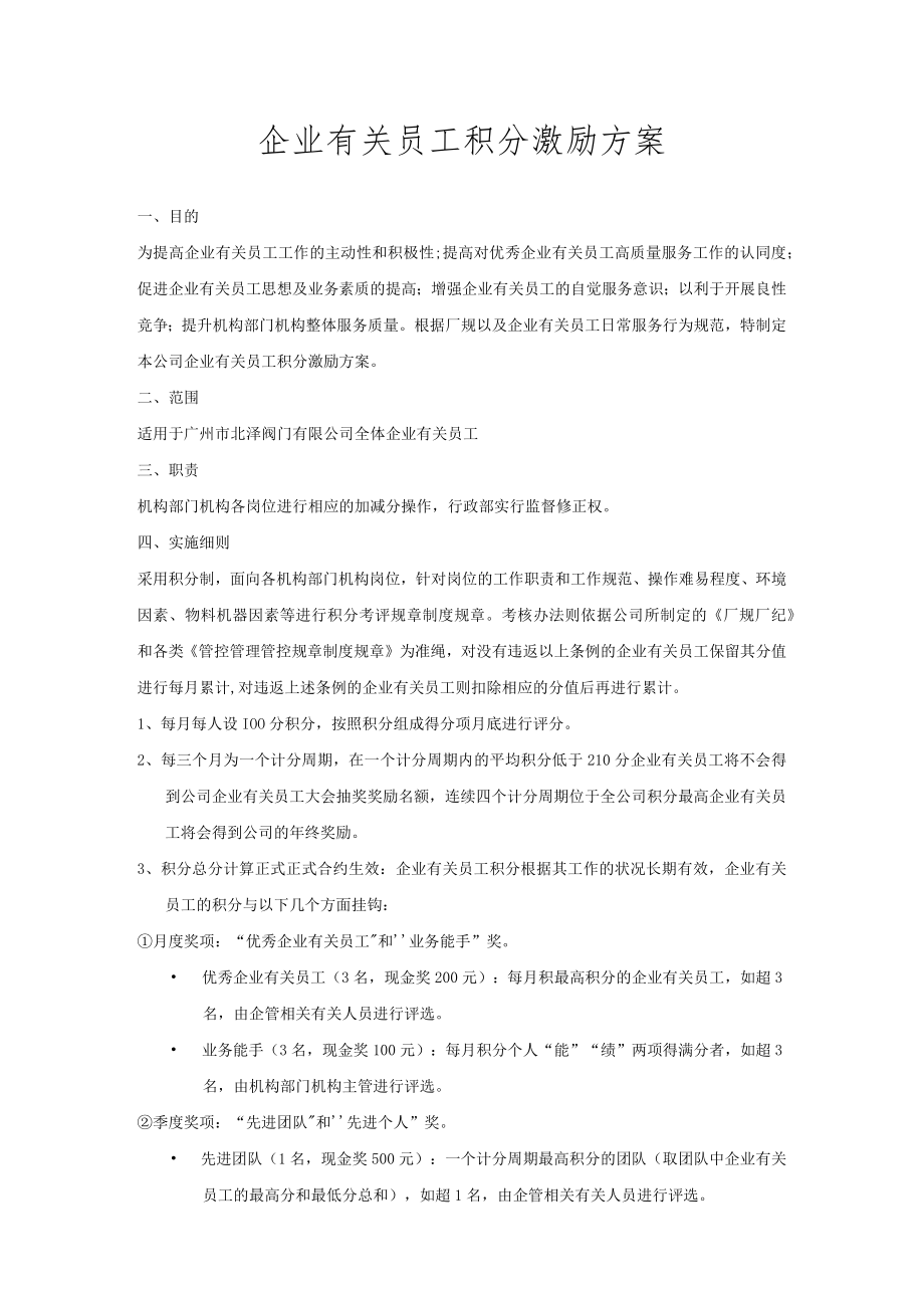 办公文档范本员工积分激励机制.docx_第1页