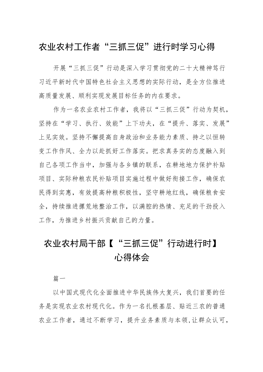 农业农村工作者“三抓三促”进行时学习心得精选范文(3篇).docx_第1页