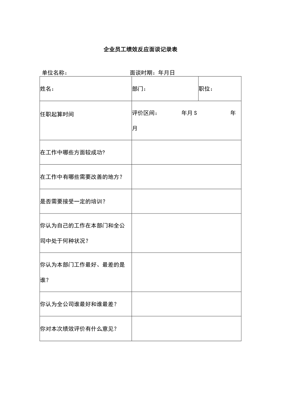 企业员工绩效反馈面谈记录表.docx_第1页