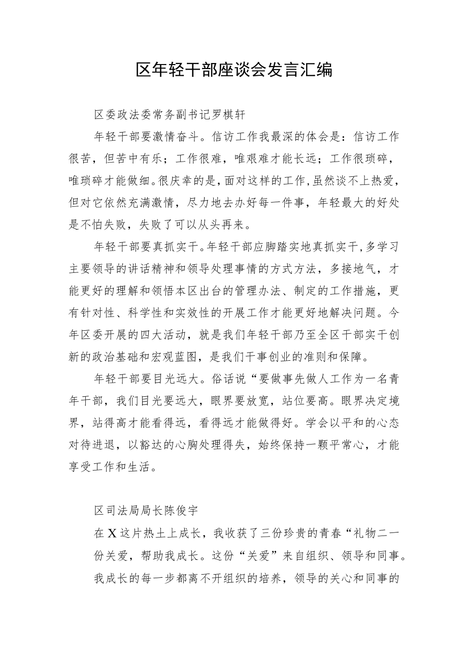 【研讨发言】区年轻干部座谈会发言汇编.docx_第1页