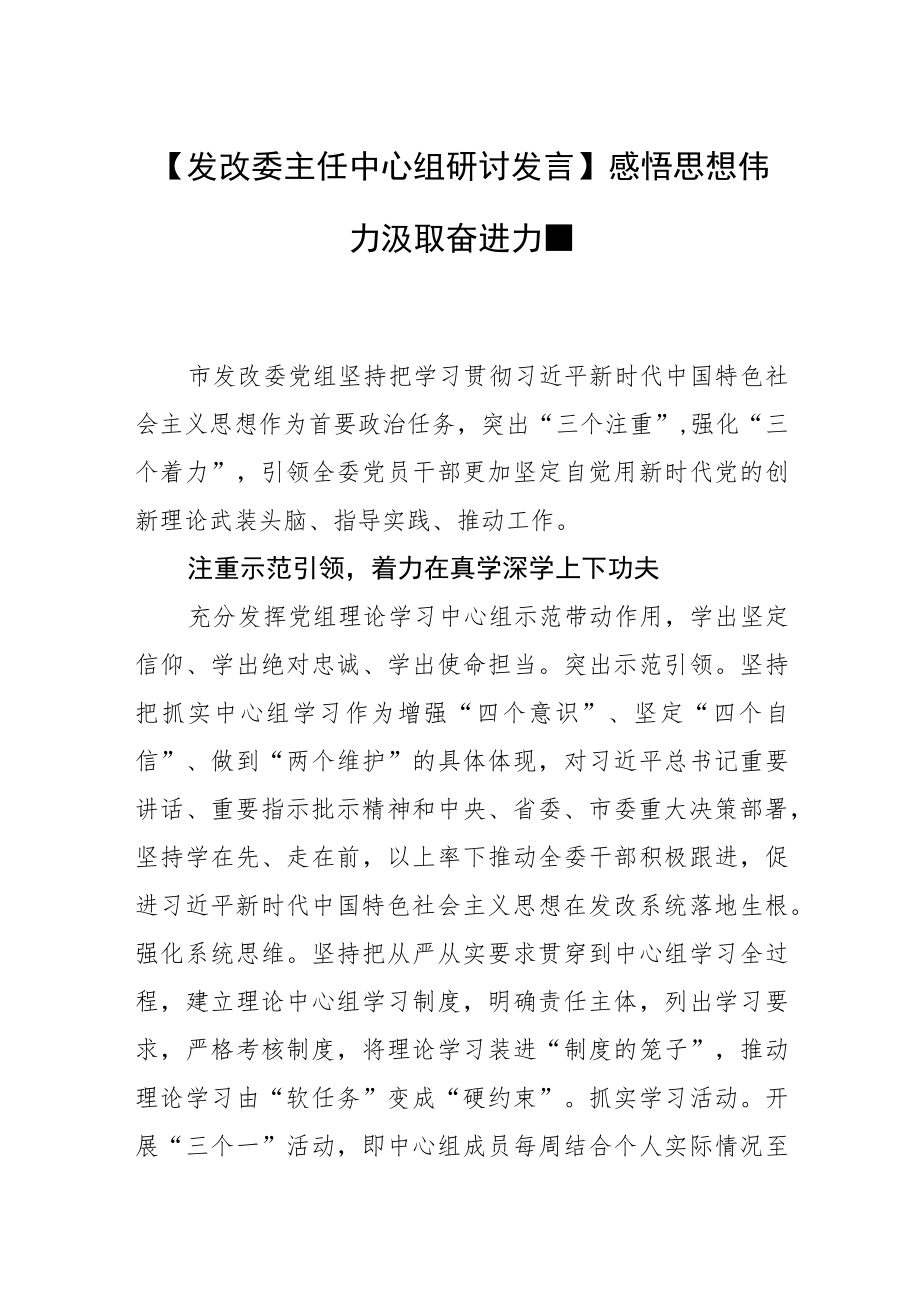 【发改委主任中心组研讨发言】感悟思想伟力 汲取奋进力量.docx_第1页