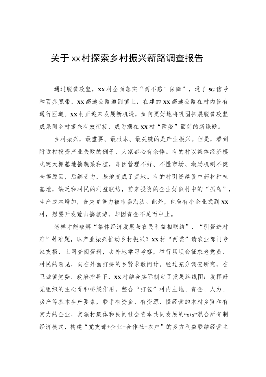 关于xx村探索乡村振兴新路调查报告.docx_第1页