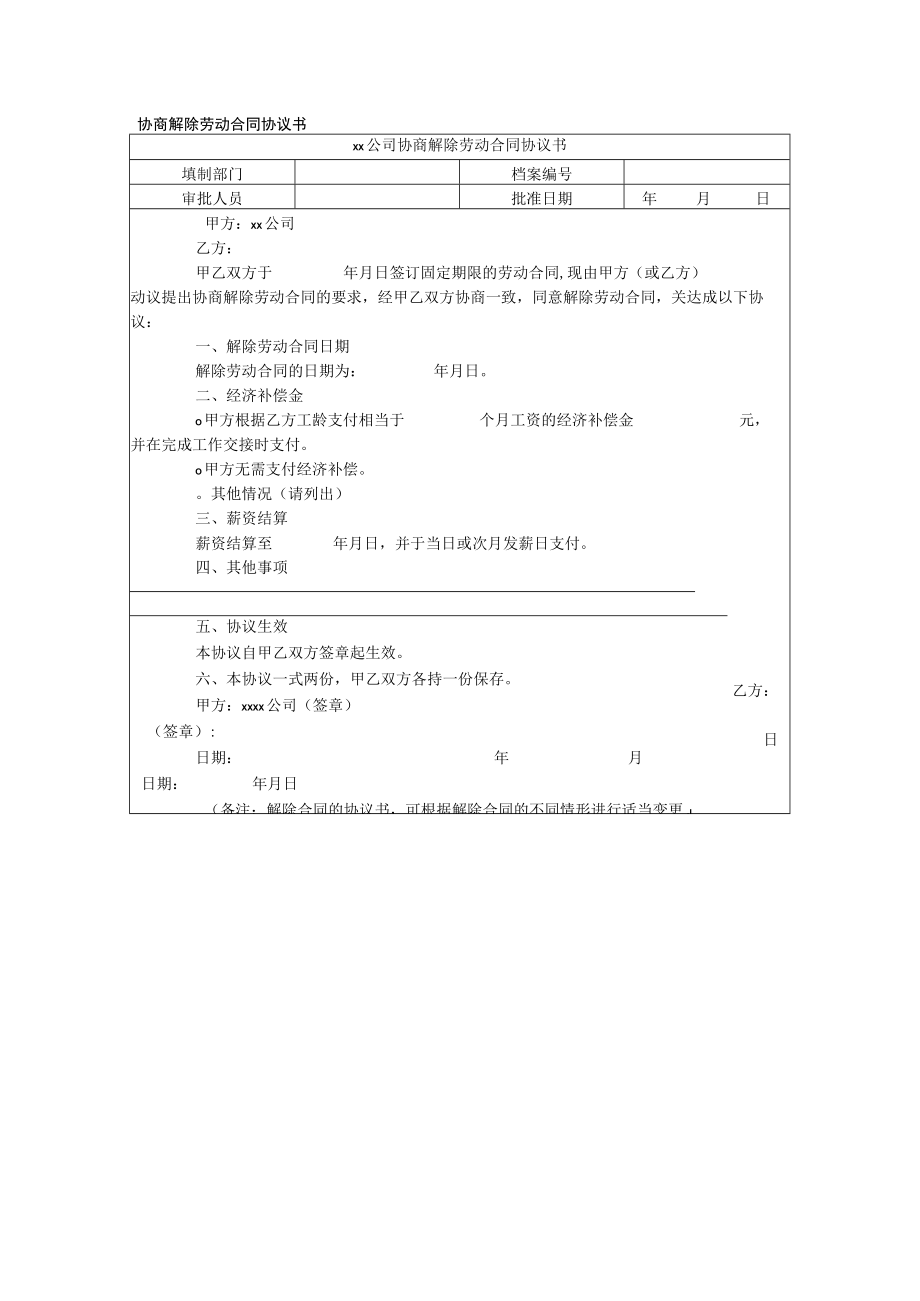 协商解除劳动合同协议书.docx_第1页