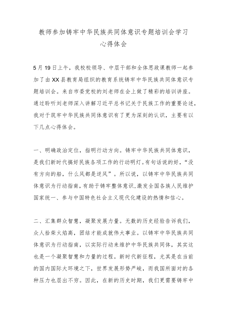 铸牢中华民族共同体意识专题培训会学习心得体会.docx_第1页