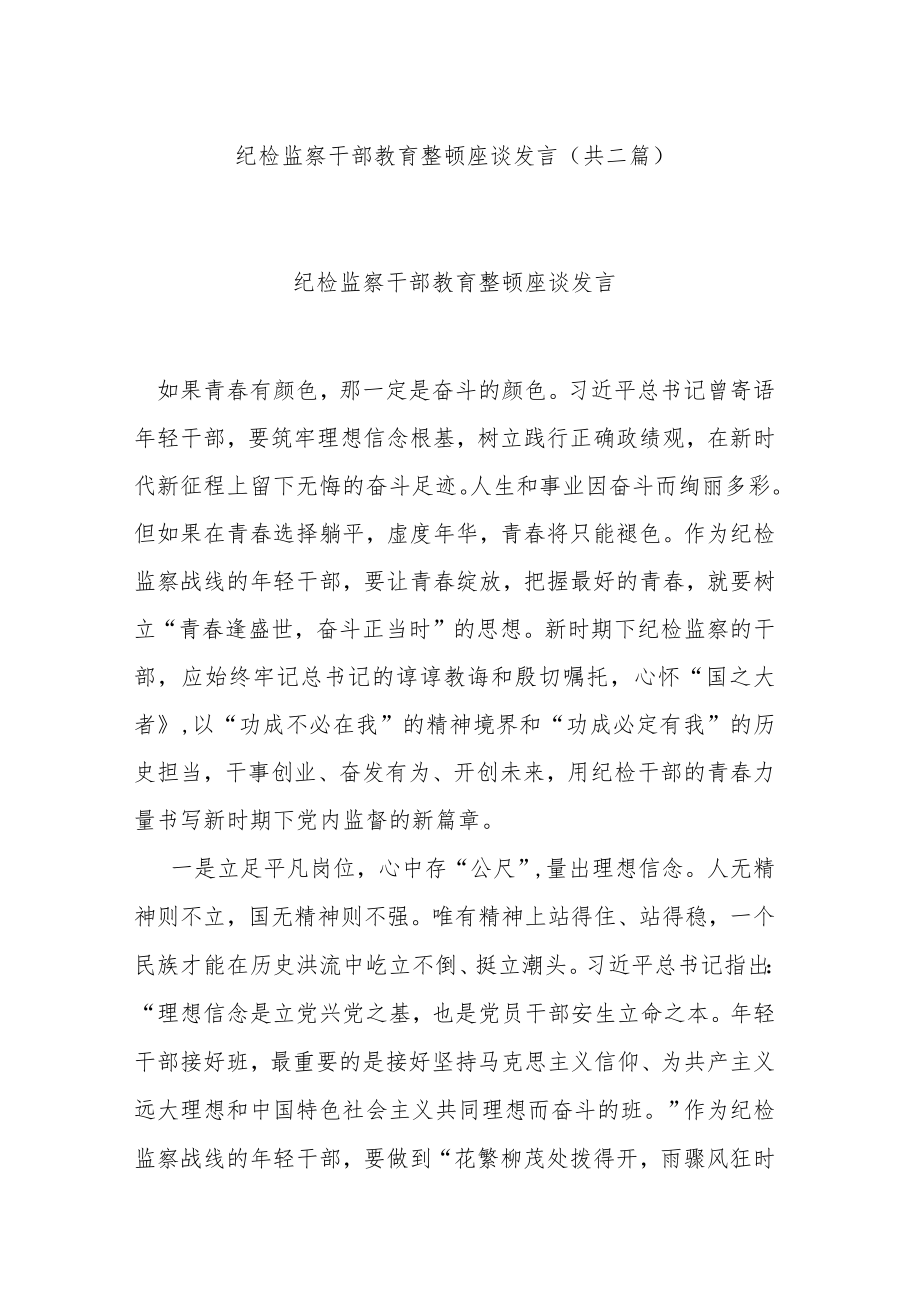 纪检监察干部教育整顿座谈发言(共二篇).docx_第1页