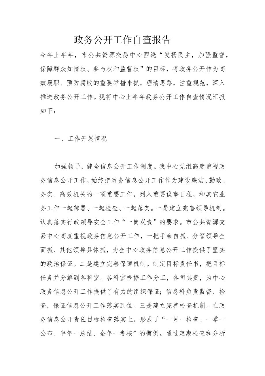 政务公开工作自查报告.docx_第1页