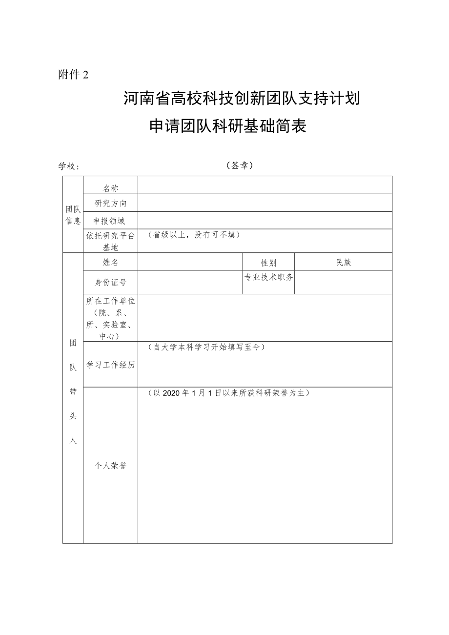 河南省高校科技创新团队支持计划申请团队科研基础简表.docx_第1页