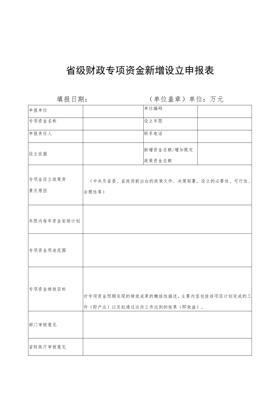 省级财政专项资金新增设立申报表、绩效评审（估）报告、目录、任务清单参考模板、信息公开内容概要.docx_第1页