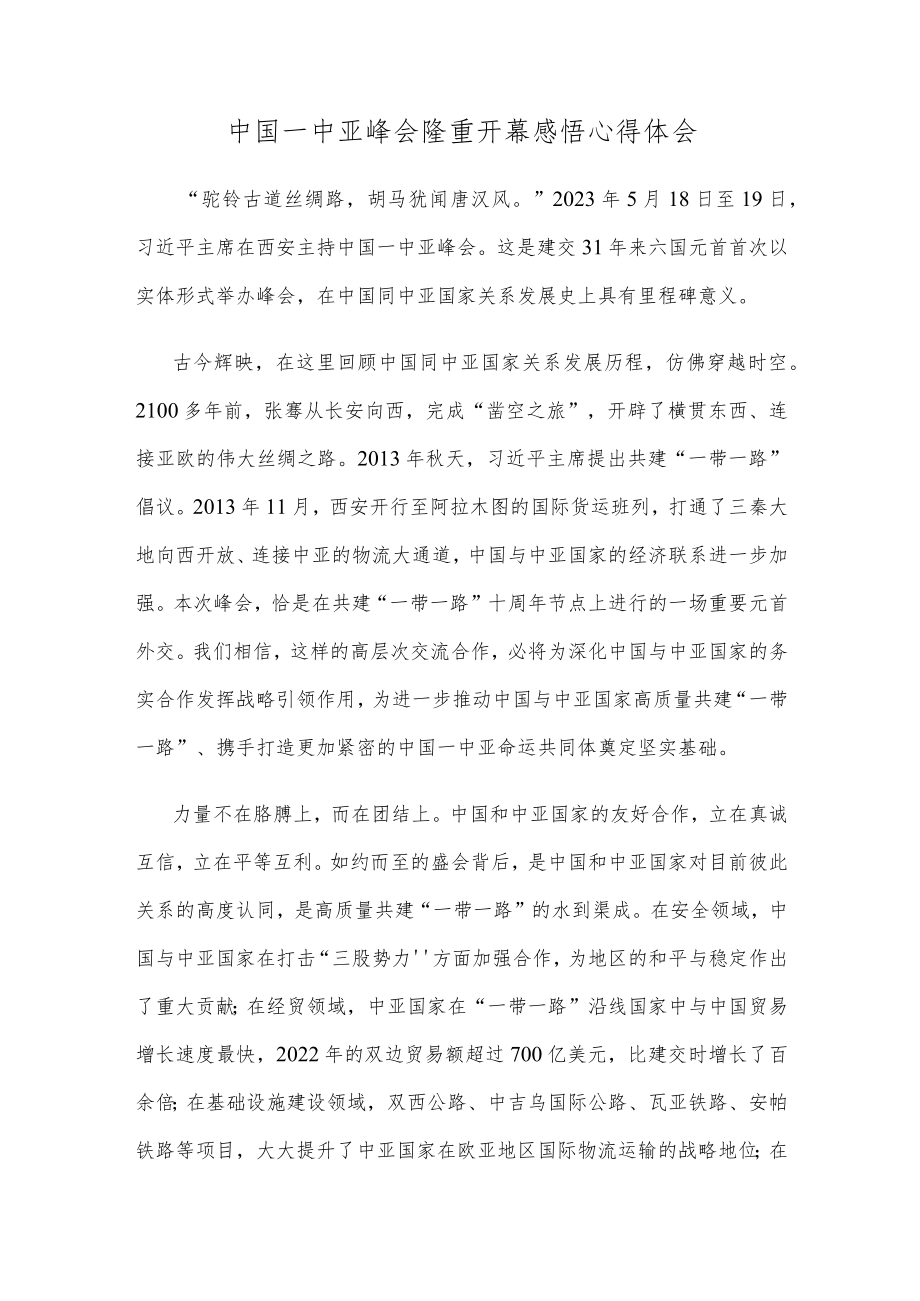 中国—中亚峰会隆重开幕感悟心得体会.docx_第1页