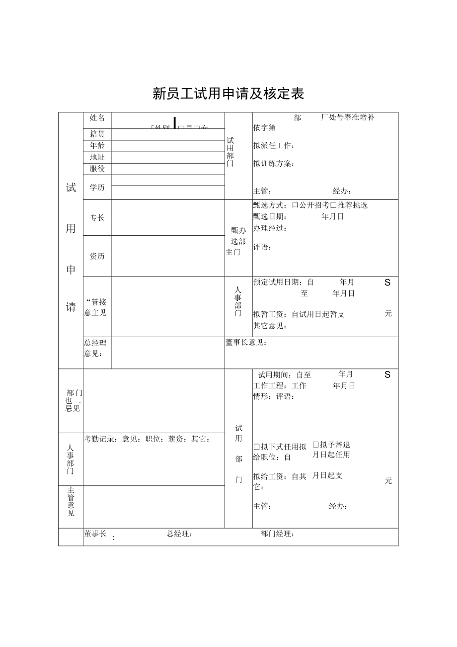 新员工试用申请及核定表.docx_第1页