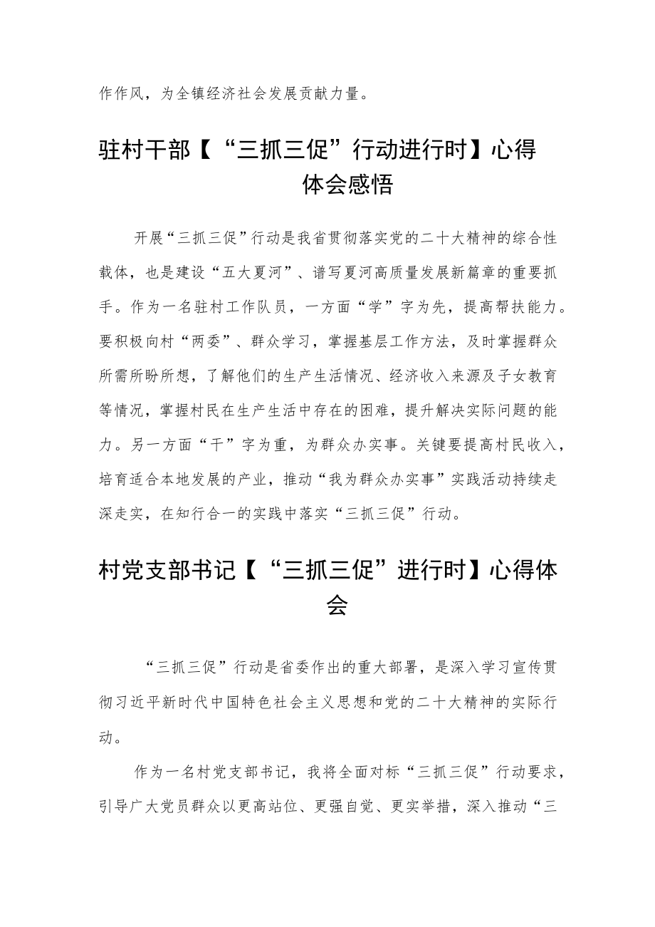 村干部【“三抓三促”行动进行时】学习心得(精选3篇).docx_第2页