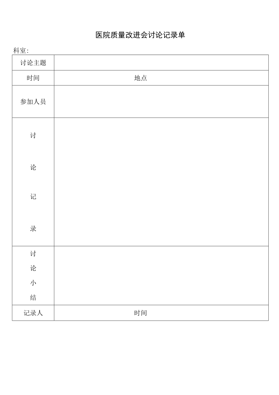 医院质量改进会讨论改进记录单.docx_第1页