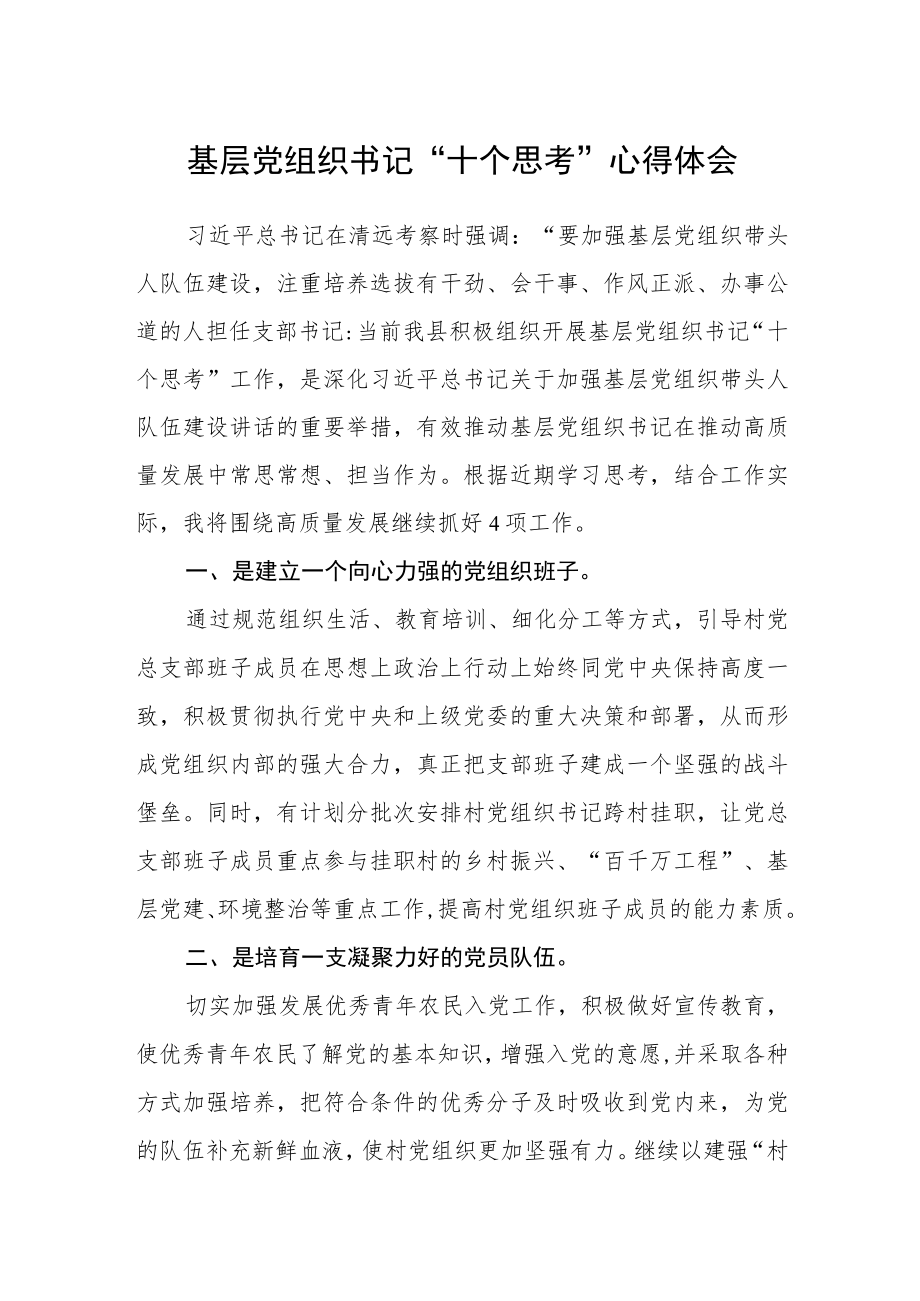 基层党组织书记“十个思考”心得体会(通用三篇).docx_第1页