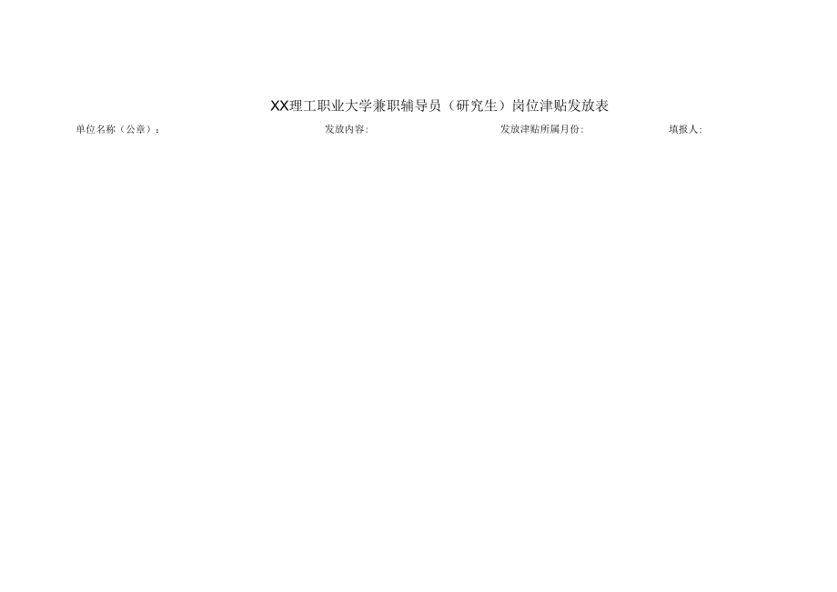 XX理工职业大学兼职辅导员（研究生）岗位津贴发放表.docx_第1页