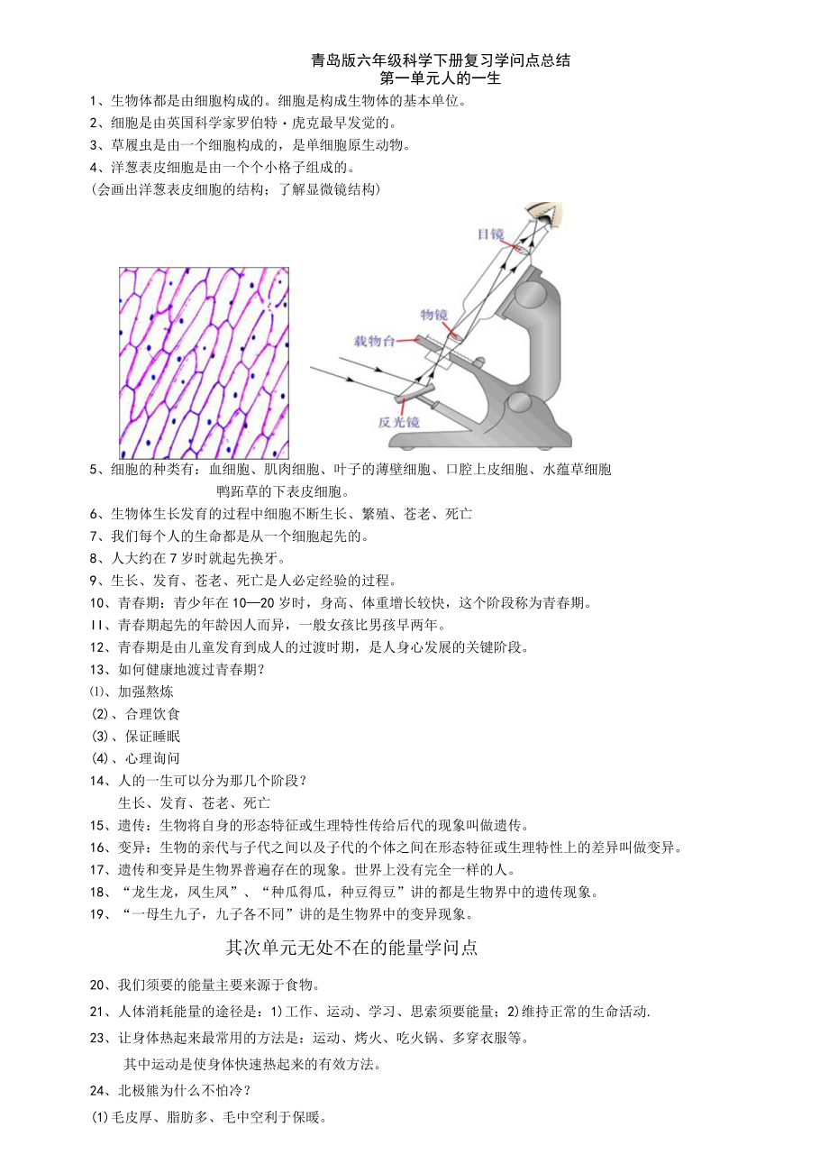 青岛版六年级下册科学知识点总结及试题.docx_第1页