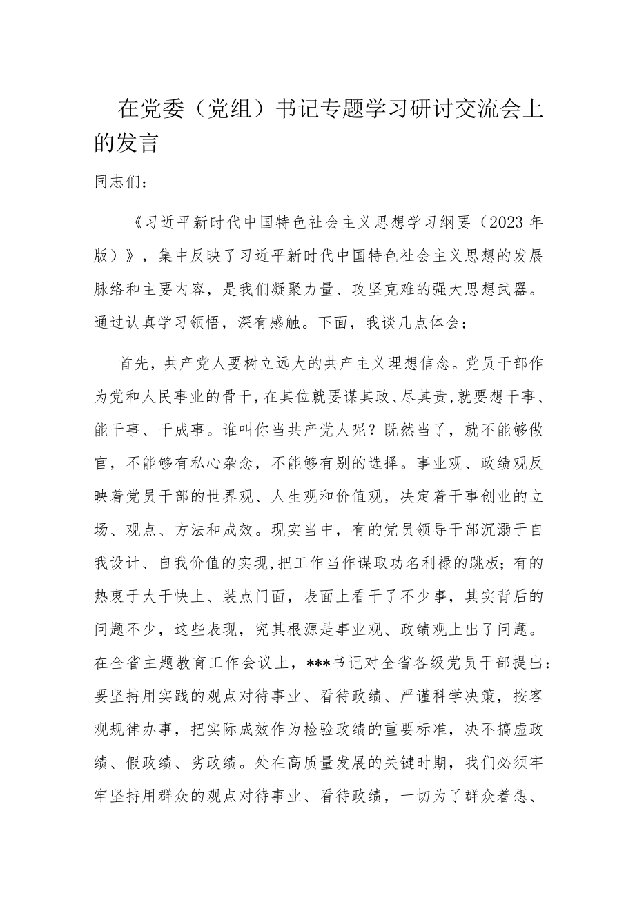 在党委（党组）书记专题学习研讨交流会上的发言.docx_第1页