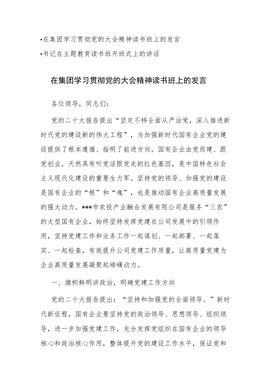 学习贯彻党的大会精神读书班上的发言讲话材料范文稿.docx_第1页