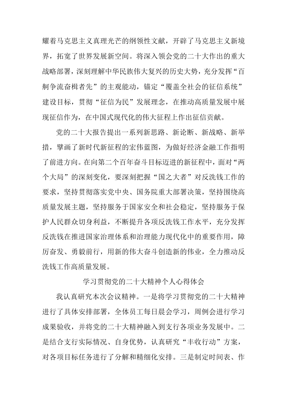 银行基层党员干部学习贯彻党的二十大精神个人心得体会 （汇编6份）.docx_第3页