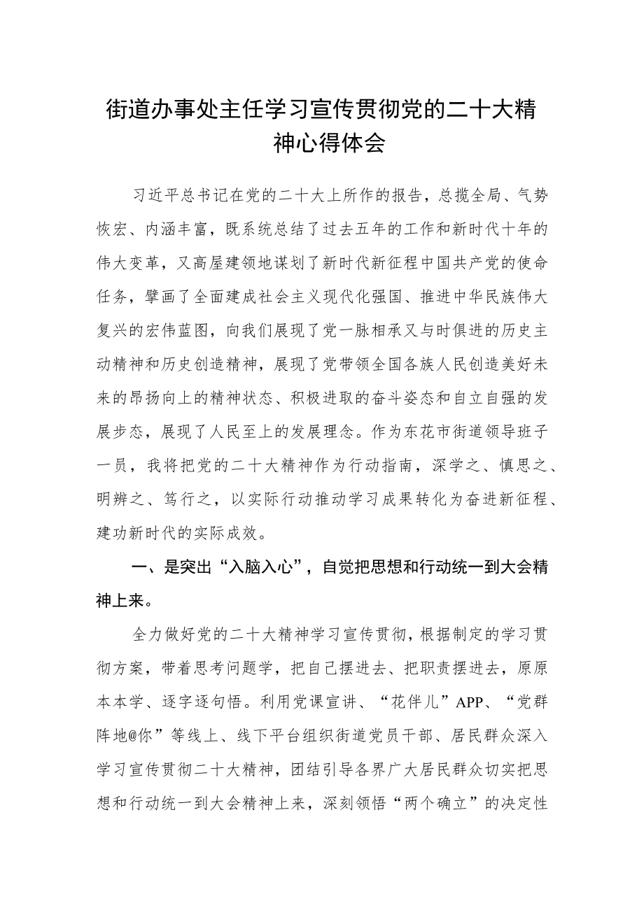 街道办事处主任学习宣传贯彻党的二十大精神心得体会.docx_第1页