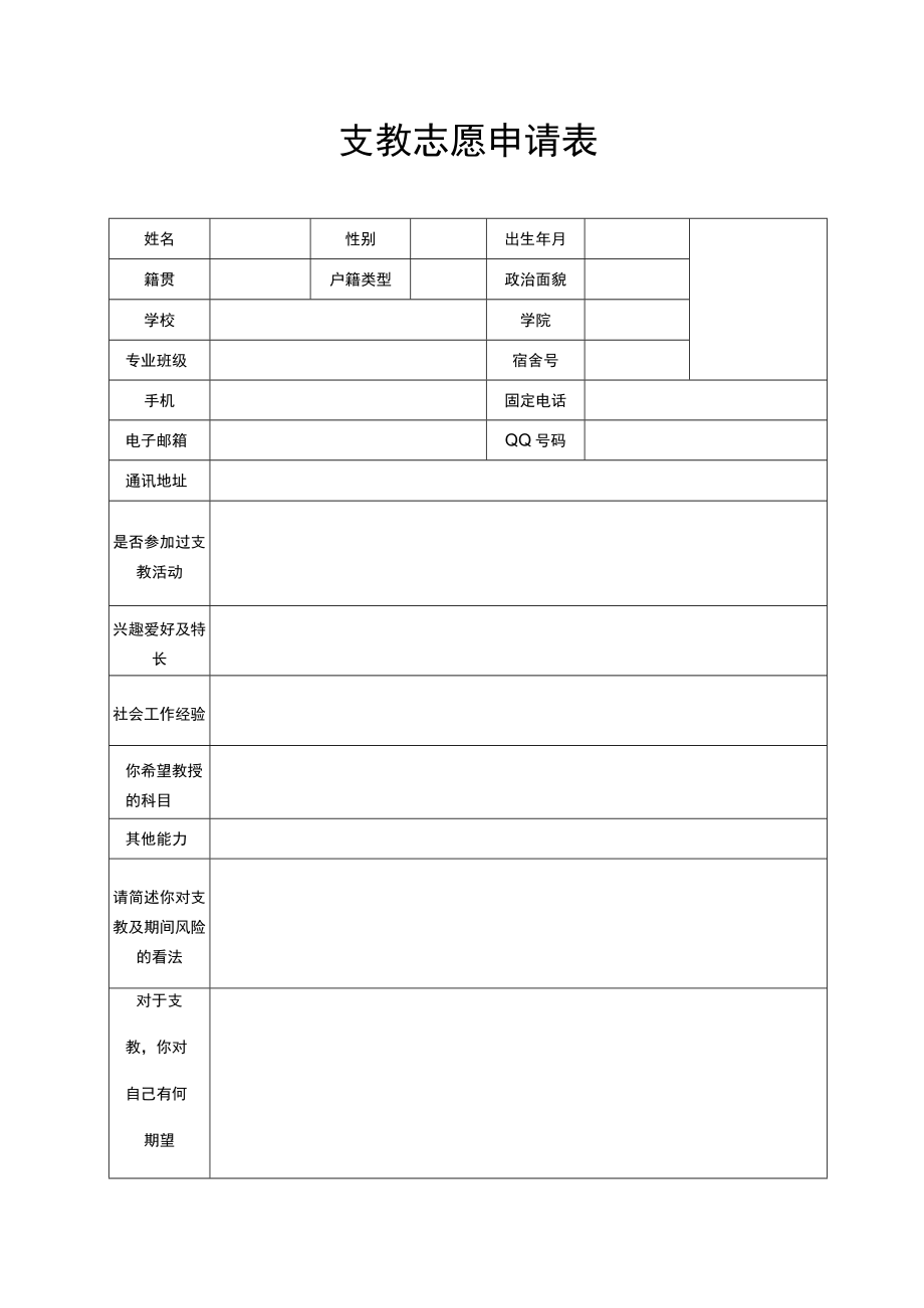 支教志愿申请表WORD模板.docx_第1页