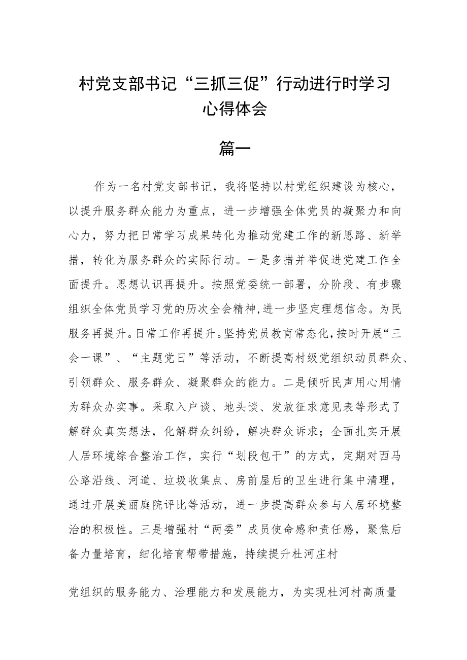 村党支部书记“三抓三促”行动进行时学习心得体会五篇.docx_第1页