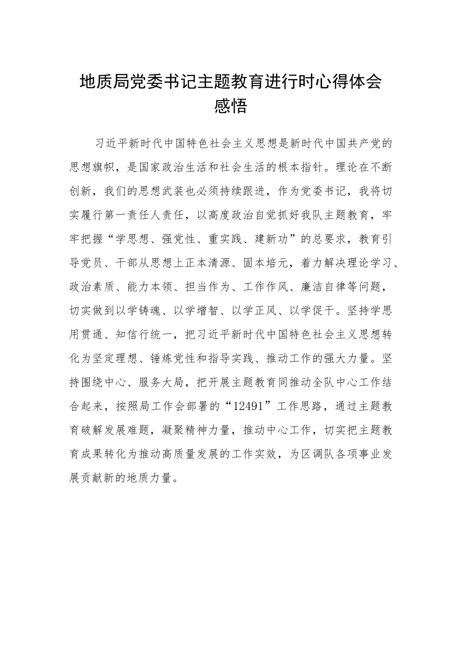 地质局党委书记主题教育进行时心得体会感悟.docx_第1页