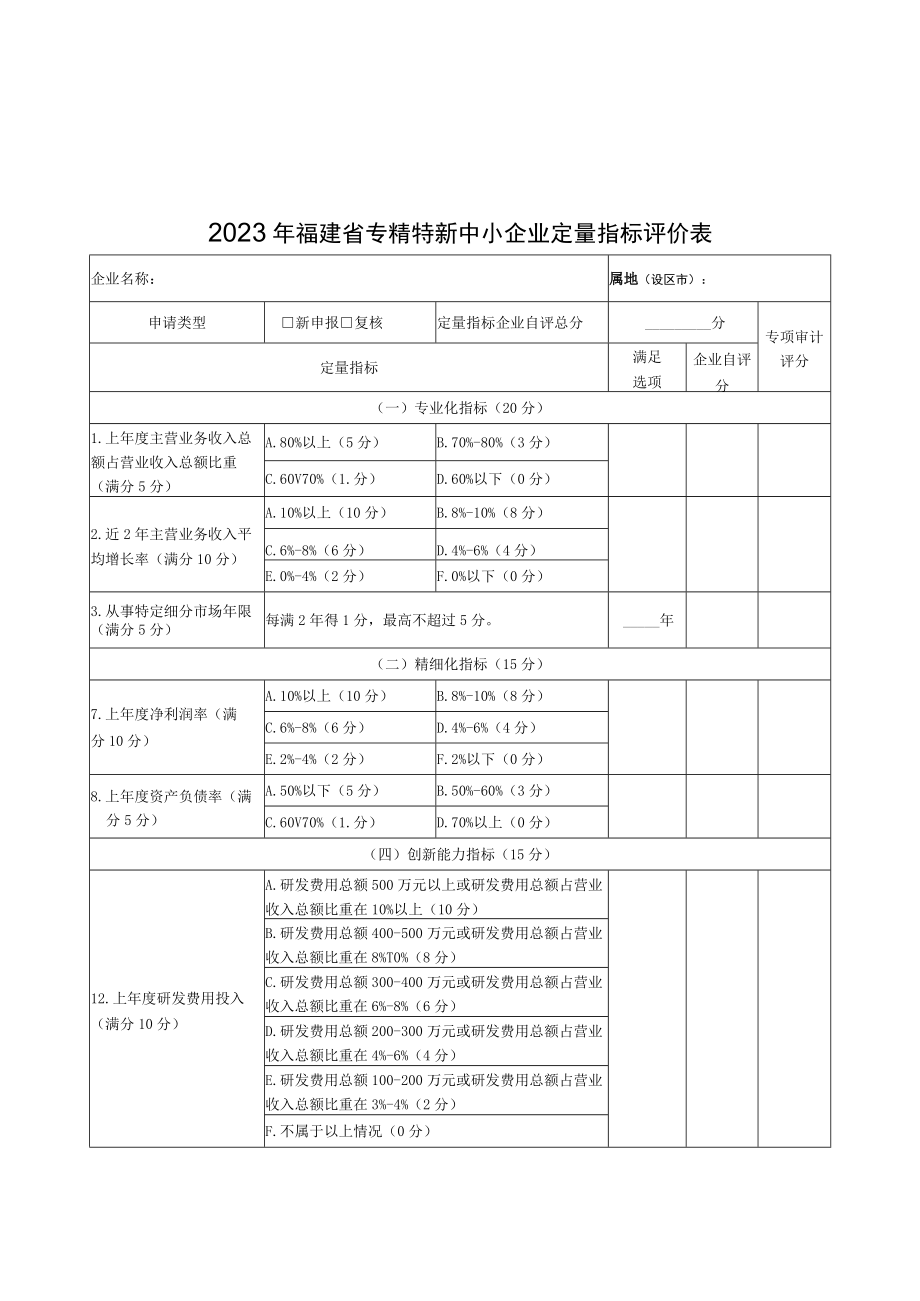 福建省专精特新中小企业定性指标、定量指标、直通条件评价表、材料清单.docx_第3页