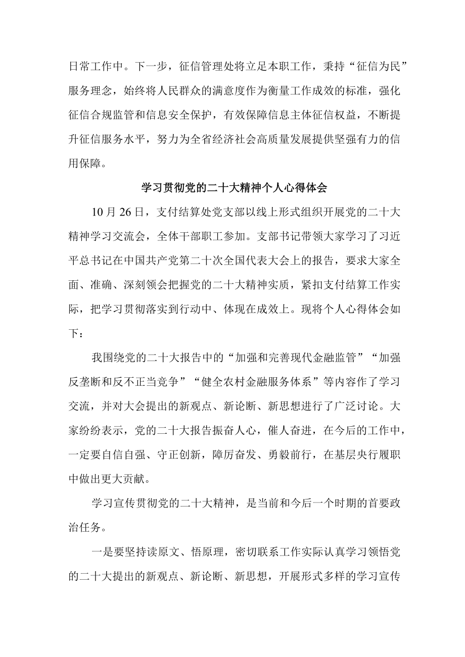 银行信贷科工作员学习贯彻党的二十大精神个人心得体会 （合计4份）.docx_第2页