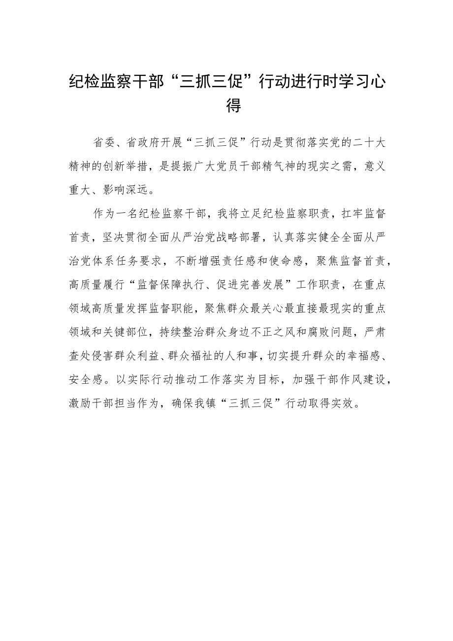 纪检监察干部“三抓三促”行动进行时学习心得.docx_第1页