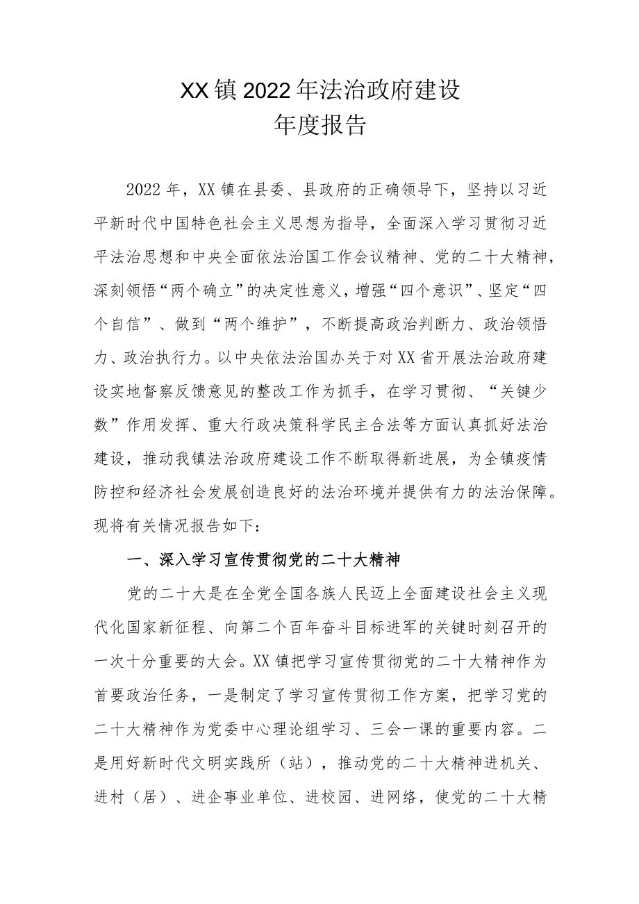 XX镇2022年法治政府建设年度报告.docx_第1页