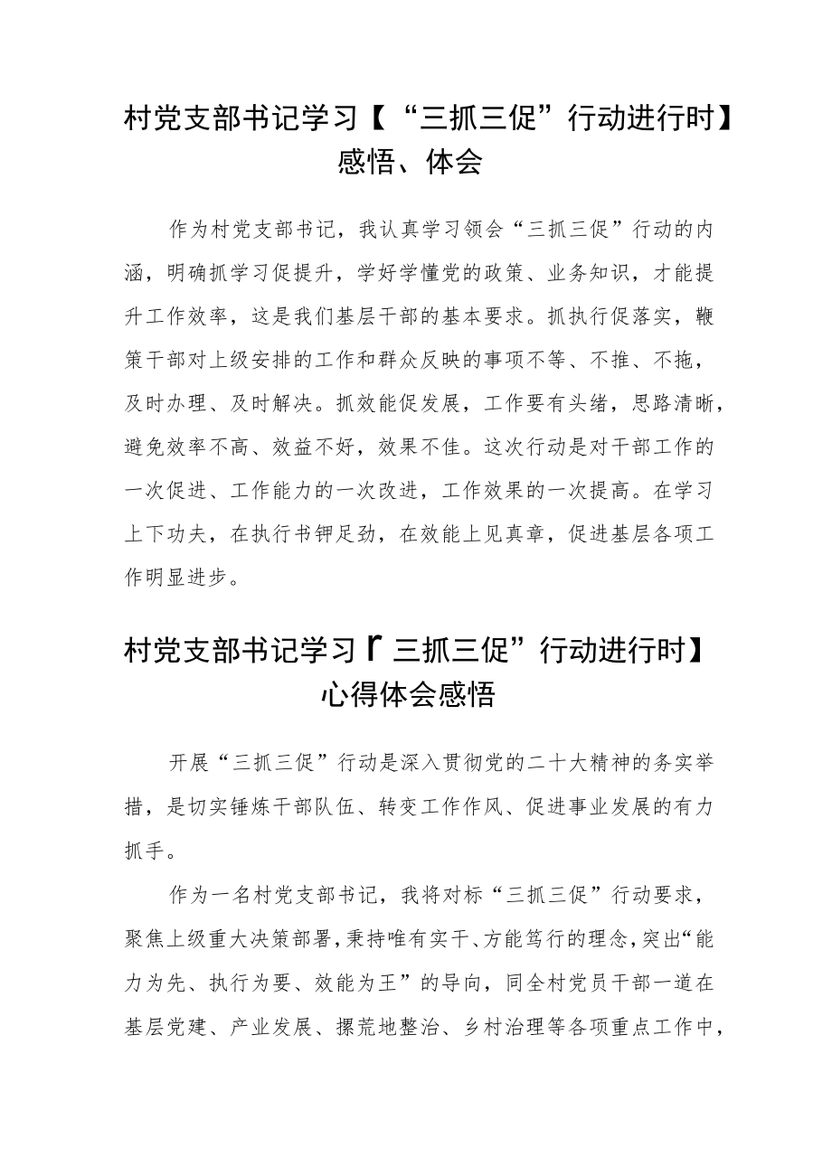 村干部【“三抓三促”行动进行时】学习心得范文三篇.docx_第2页