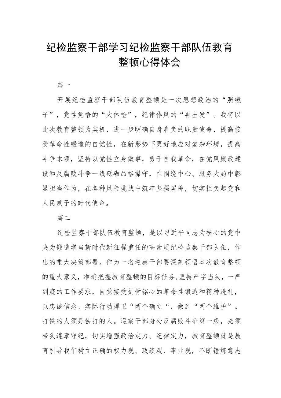 纪检监察干部学习纪检监察干部队伍教育整顿心得体会十篇.docx_第1页