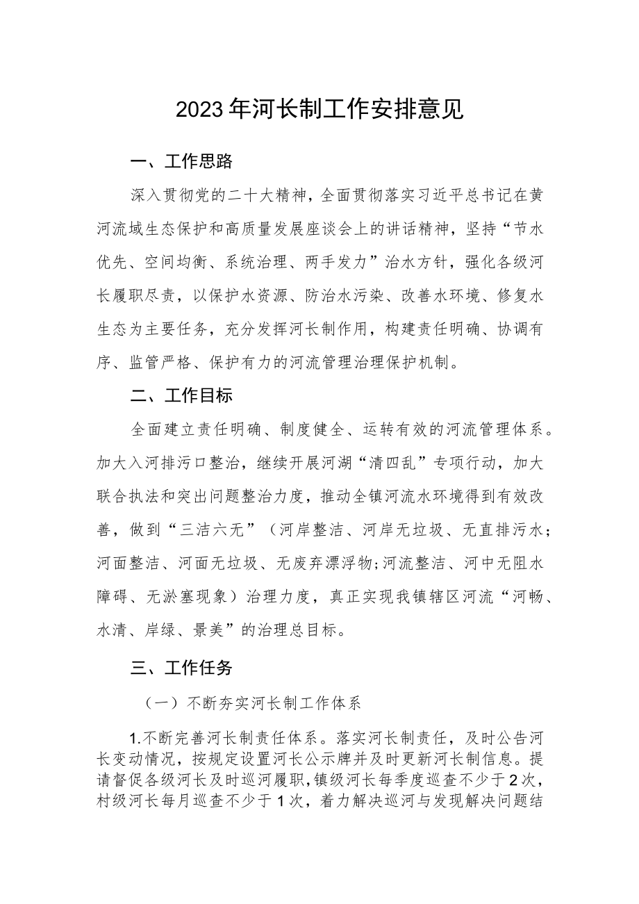 2023年河长制工作安排意见.docx_第1页